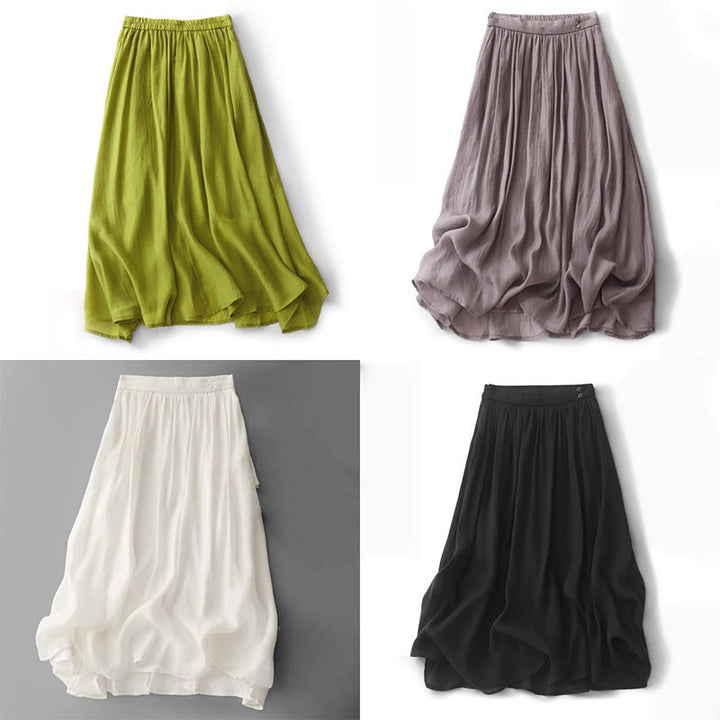 Buddha Stones Simple Pleated Design Elastic Waist Women's Skirt With Pockets - image 21