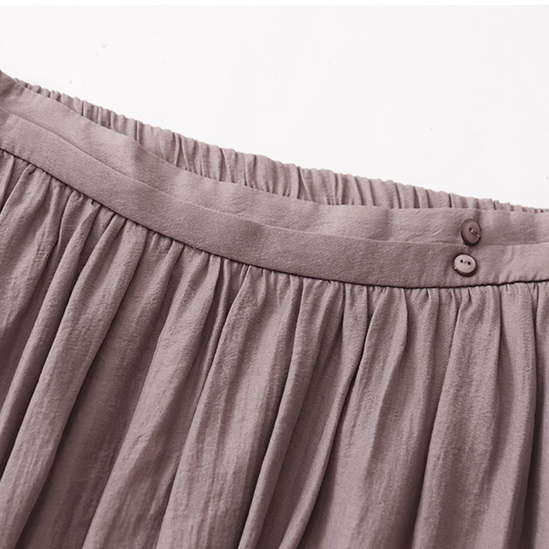 Buddha Stones Simple Pleated Design Elastic Waist Women's Skirt With Pockets - image 18