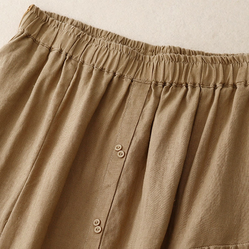 Buddha Stones A-line Buttons Slit Design Elastic Waist Cotton Women's Skirt With Pockets - image 20