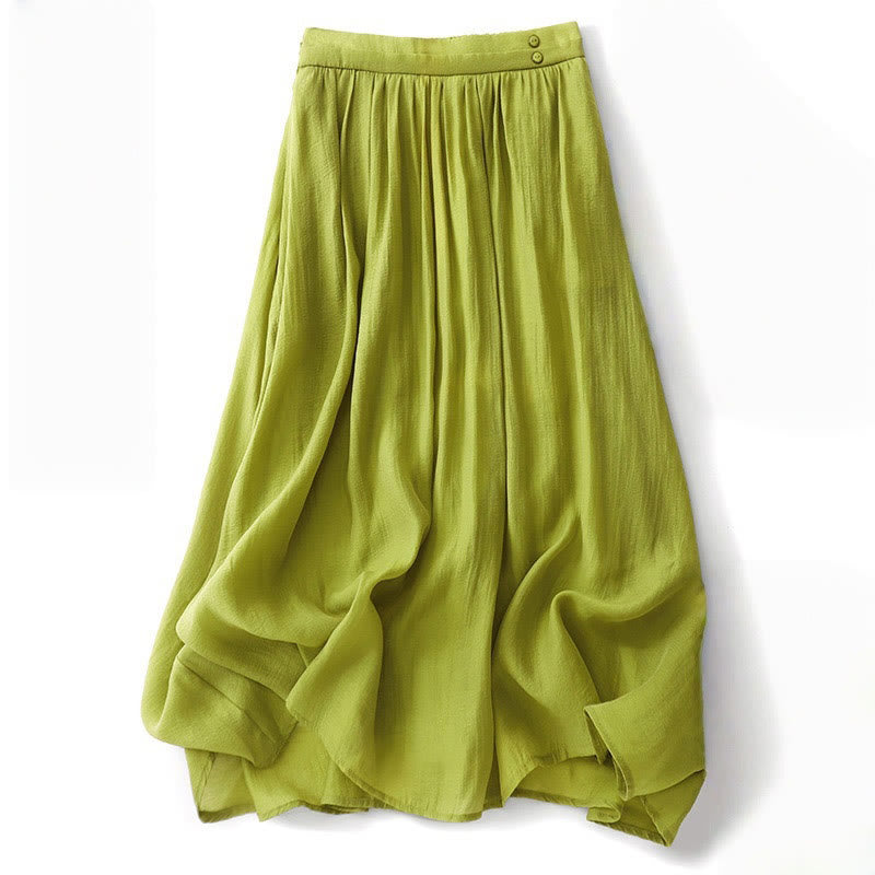 Buddha Stones Simple Pleated Design Elastic Waist Women's Skirt With Pockets - image 12