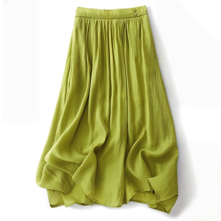 Buddha Stones Simple Pleated Design Elastic Waist Women's Skirt With Pockets - image 12
