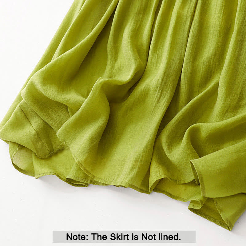 Buddha Stones Simple Pleated Design Elastic Waist Women's Skirt With Pockets - image 15