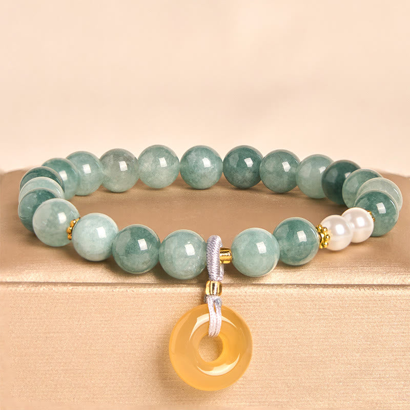 Buddha Stones Blue Jade Peace Buckle Pearl Beads Prosperity Bracelet - Jade(Wrist circumference: 15-16cm) - image 0