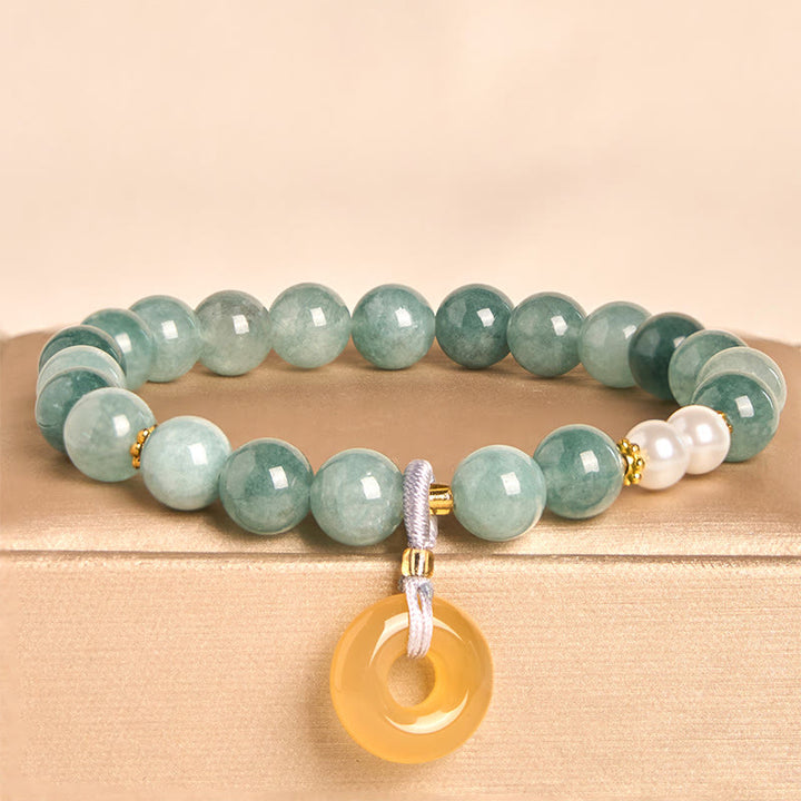 Buddha Stones Blue Jade Peace Buckle Pearl Beads Prosperity Bracelet - Jade(Wrist circumference: 15-16cm) - image 0