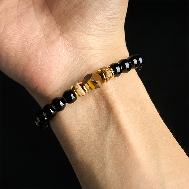 Buddha Stones Black Obsidian Beads Sectional Tiger Eye Stone Purification Bracelet - image 3