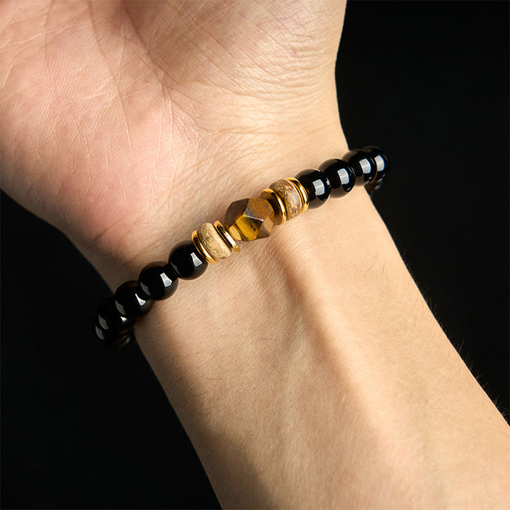 Buddha Stones Black Obsidian Beads Sectional Tiger Eye Stone Purification Bracelet - image 3