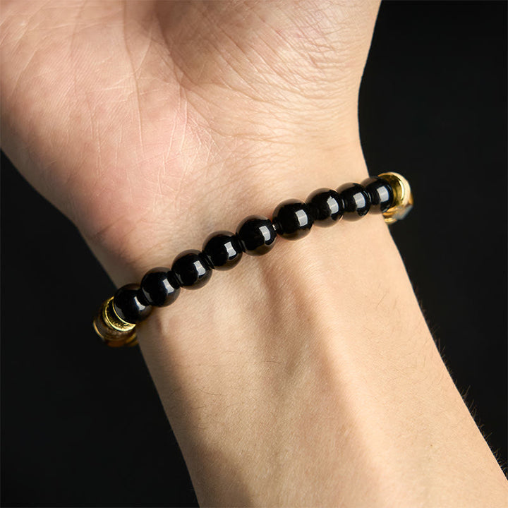 Buddha Stones Black Obsidian Beads Sectional Tiger Eye Stone Purification Bracelet - image 4