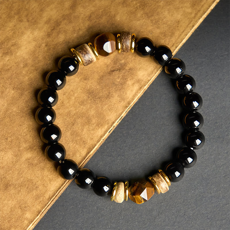 Buddha Stones Black Obsidian Beads Sectional Tiger Eye Stone Purification Bracelet - image 2