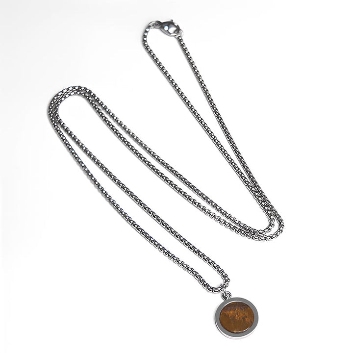 Buddha Stones Natural Stone Turquoise Tiger Eye  Lazurite Malachite Titanium Steel Purification Necklace Pendant - image 3