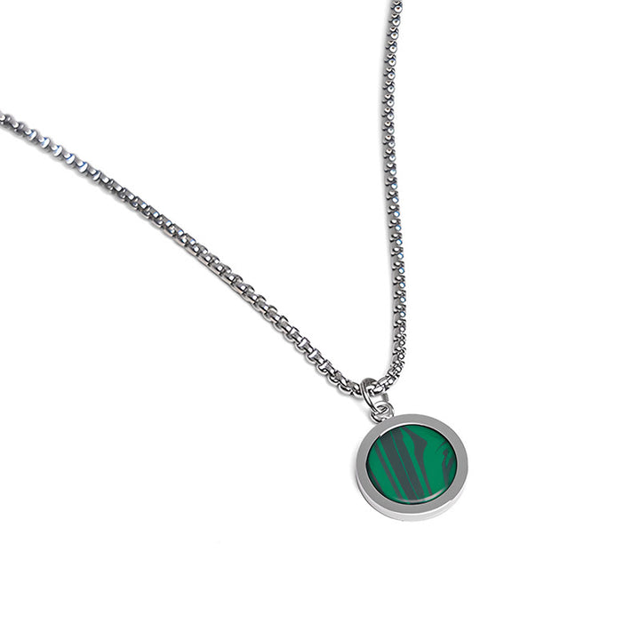 Buddha Stones Natural Stone Turquoise Tiger Eye  Lazurite Malachite Titanium Steel Purification Necklace Pendant - Malachite - image 23