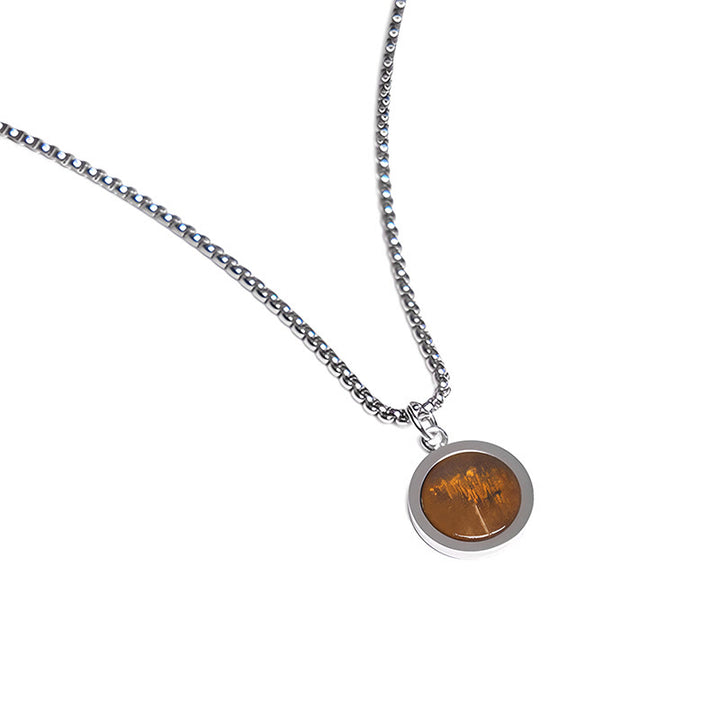 Buddha Stones Natural Stone Turquoise Tiger Eye  Lazurite Malachite Titanium Steel Purification Necklace Pendant - image 2