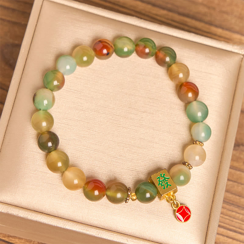Buddha Stones Natural Peacock Agate Coin Courage Bracelet - image 1