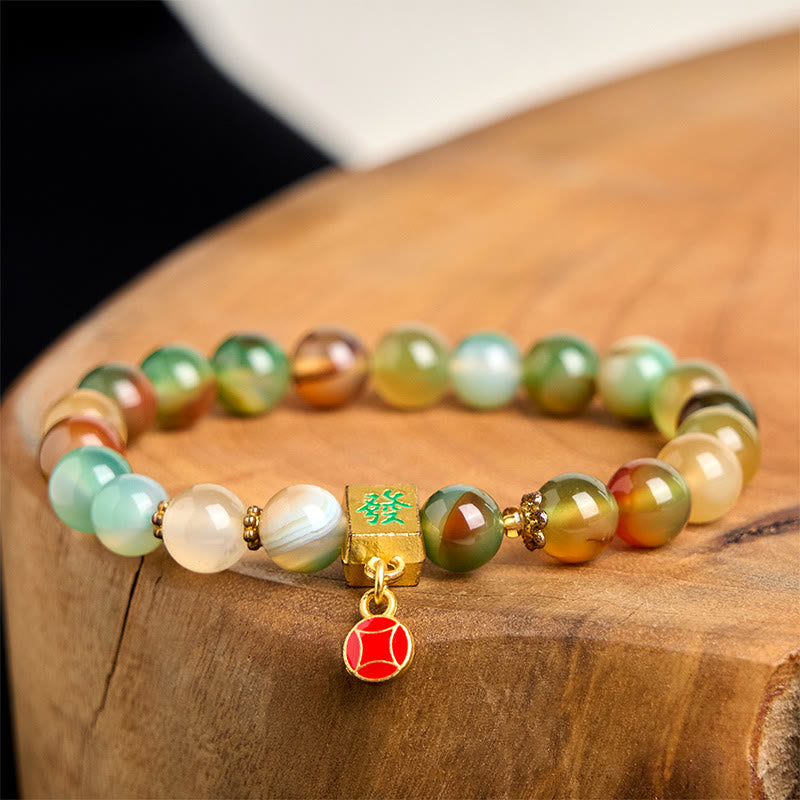 Buddha Stones Natural Peacock Agate Coin Courage Bracelet - image 2