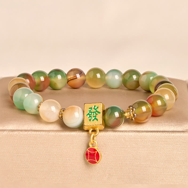 Buddha Stones Natural Peacock Agate Coin Courage Bracelet - Peacock Agate (Wrist circumference: 15-16cm) - image 0