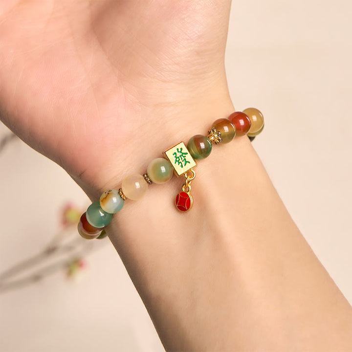 Buddha Stones Natural Peacock Agate Coin Courage Bracelet - image 4