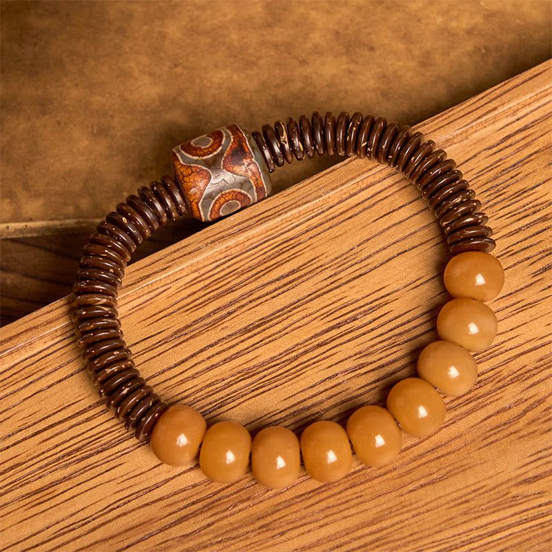 Buddha Stones Tibetan Bodhi Seed Dzi Bead Coconut Shell Wisdom Bracelet - image 1