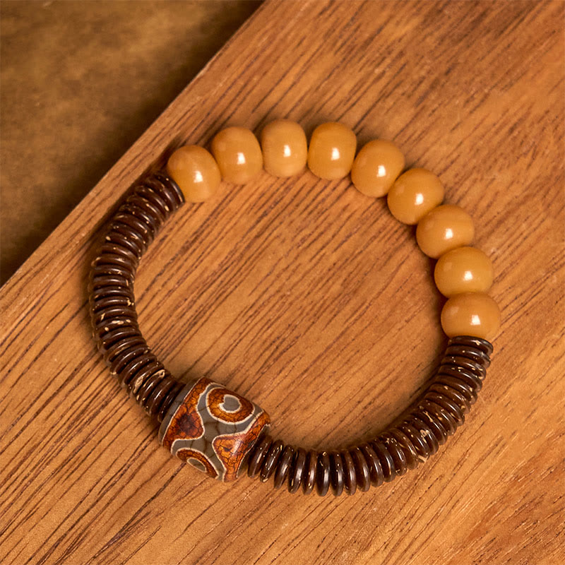 Buddha Stones Tibetan Bodhi Seed Dzi Bead Coconut Shell Wisdom Bracelet - Bodhi Seed & Dzi Bead(Wrist Circumference: 15-17cm) - image 0