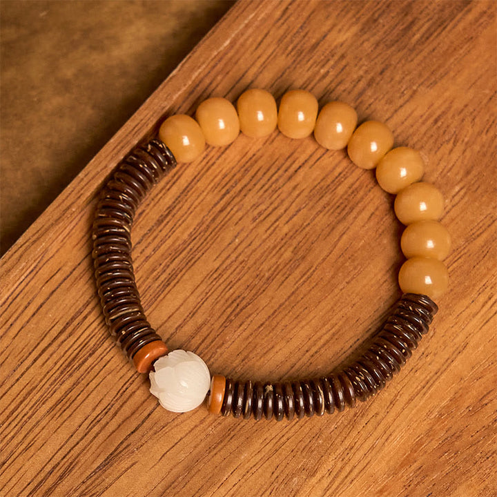 Buddha Stones Tibetan Bodhi Seed Dzi Bead Coconut Shell Wisdom Bracelet - Bodhi Seed & Lotus (Wrist Circumference: 15-17cm) - image 8