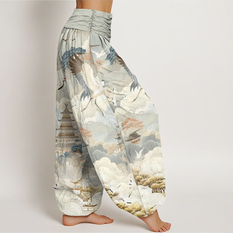 Buddha Stones Casual Cranes Clouds Pagodas Pattern Women's Harem Pants - image 2