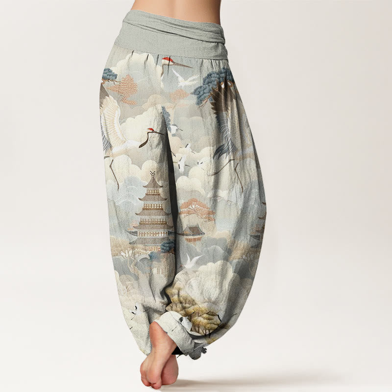 Buddha Stones Casual Cranes Clouds Pagodas Pattern Women's Harem Pants - image 1