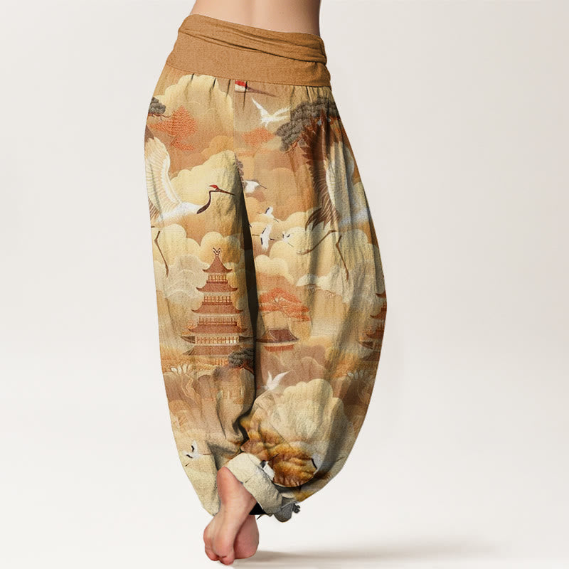 Buddha Stones Casual Cranes Clouds Pagodas Pattern Women's Harem Pants - image 8