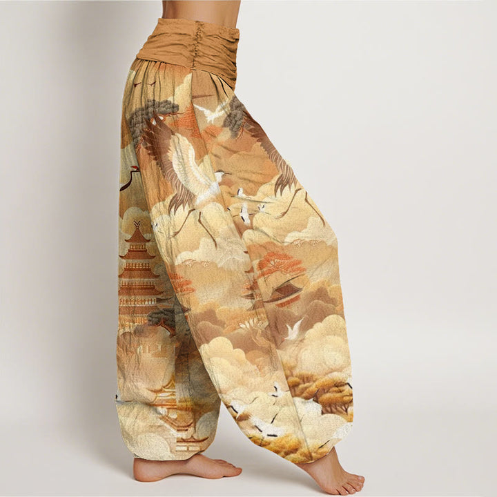 Buddha Stones Casual Cranes Clouds Pagodas Pattern Women's Harem Pants - image 9