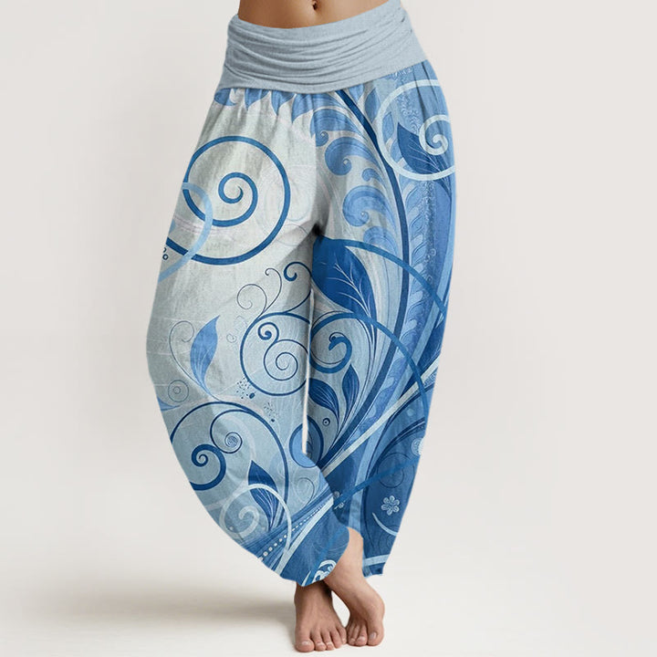 Buddha Stones Cotton Casual Vining Floral Pattern Women's Harem Pants - SkyBlue - US22，UK/AU26，EU54 (6XL) - image 4