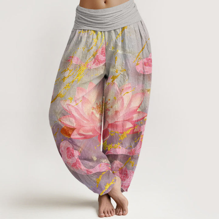 Buddha Stones Cotton Casual Lotus Flower Koi Fish Pattern Women's Harem Pants - DarkGray - US22，UK/AU26，EU54 (6XL) - image 0