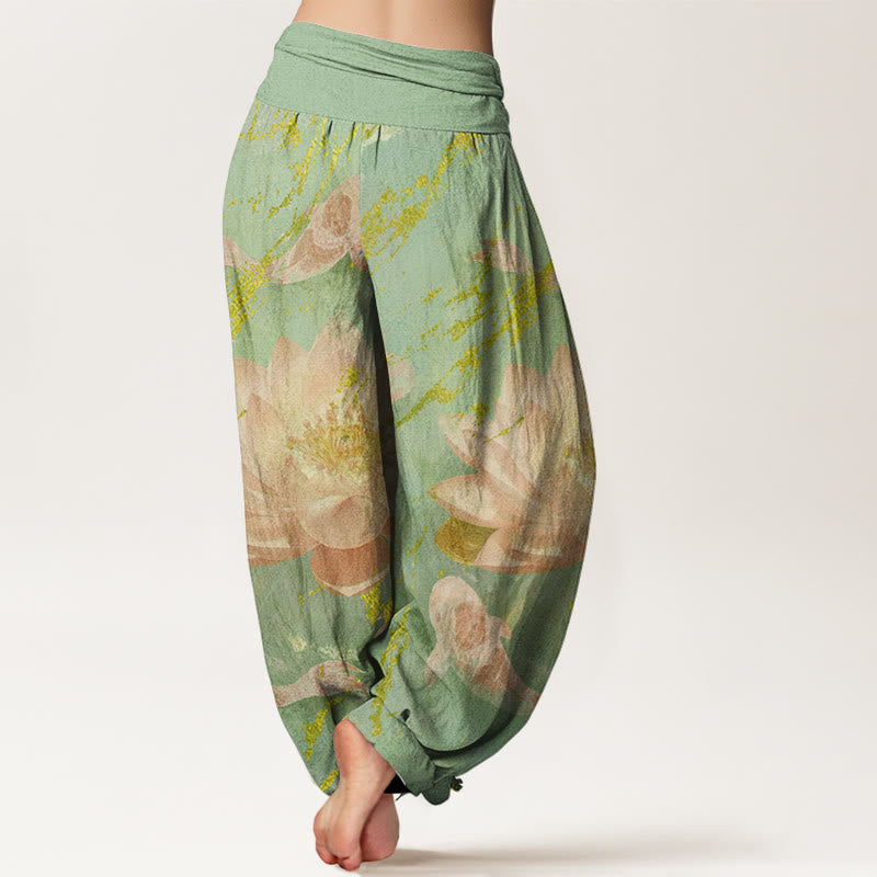 Buddha Stones Cotton Casual Lotus Flower Koi Fish Pattern Women's Harem Pants - image 5