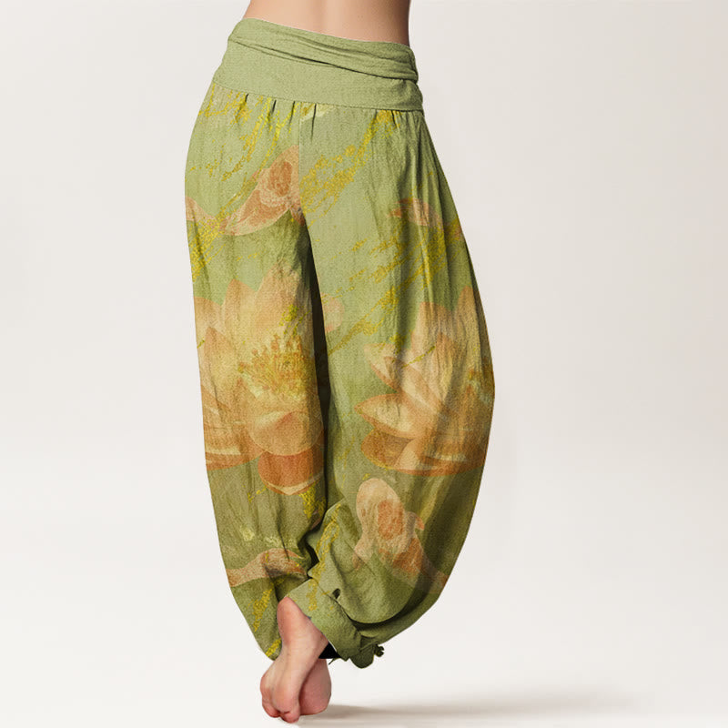 Buddha Stones Casual Lotus Flower Koi Fish Pattern Women's Harem Pants - image 8