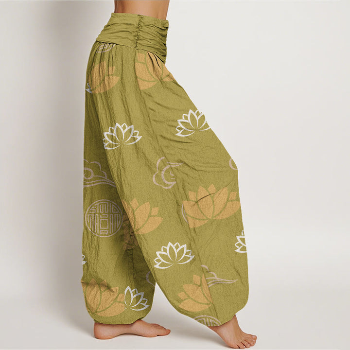 Buddha Stones Casual Lotus Flowers Lanterns Cloud Pattern Women's Harem Pants - image 2