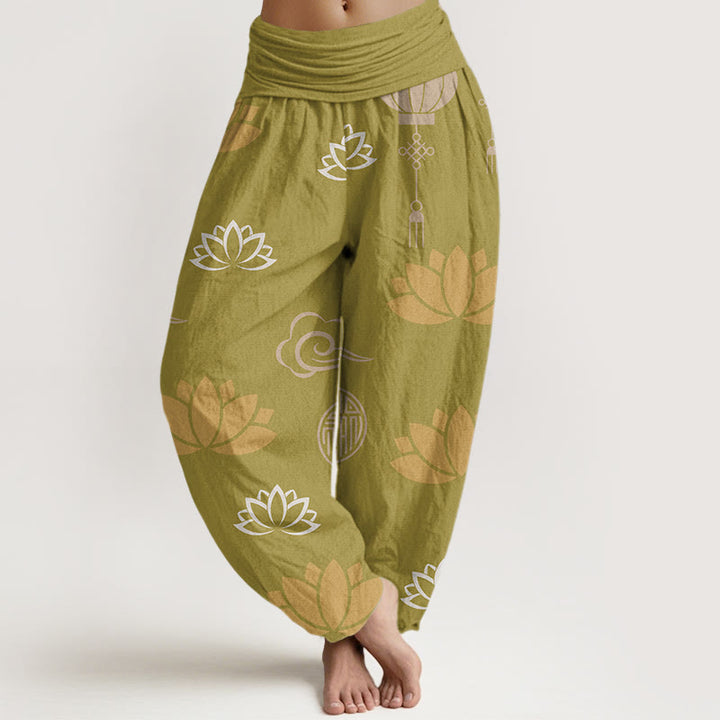 Buddha Stones Casual Lotus Flowers Lanterns Cloud Pattern Women's Harem Pants - Goldenrod - US22，UK/AU26，EU54 (6XL) - image 0
