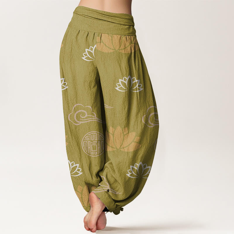 Buddha Stones Casual Lotus Flowers Lanterns Cloud Pattern Women's Harem Pants - image 1