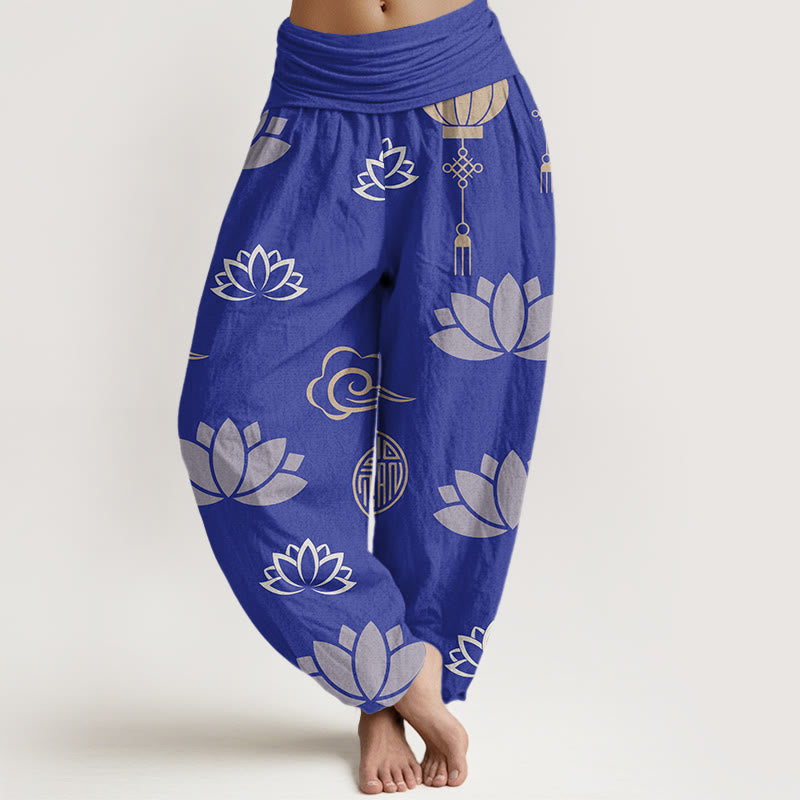 Buddha Stones Casual Lotus Flowers Lanterns Cloud Pattern Women's Harem Pants - SlateBlue - US22，UK/AU26，EU54 (6XL) - image 4