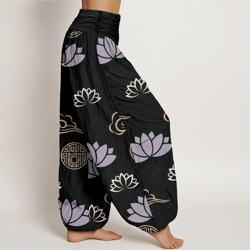 Buddha Stones Casual Lotus Flowers Lanterns Cloud Pattern Women's Harem Pants - image 9