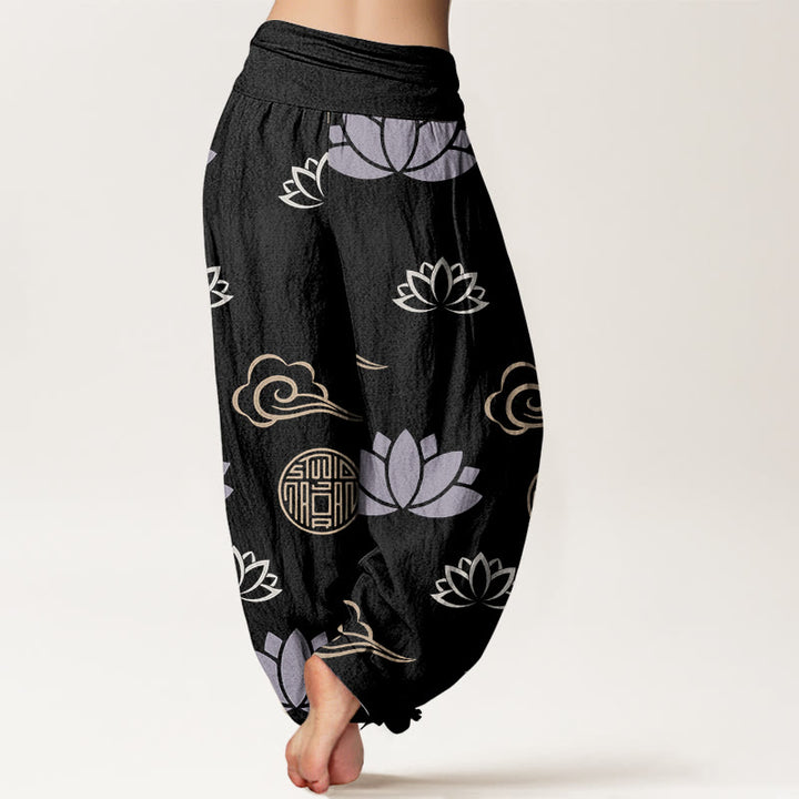 Buddha Stones Casual Lotus Flowers Lanterns Cloud Pattern Women's Harem Pants - image 8