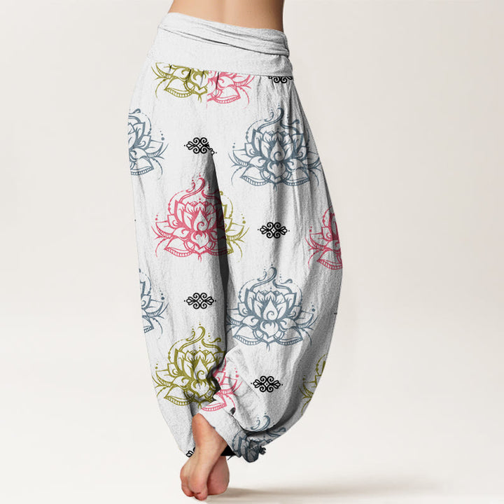 Buddha Stones Casual Various Colors Lotus Flowers Pattern Women's Harem Pants - image 8