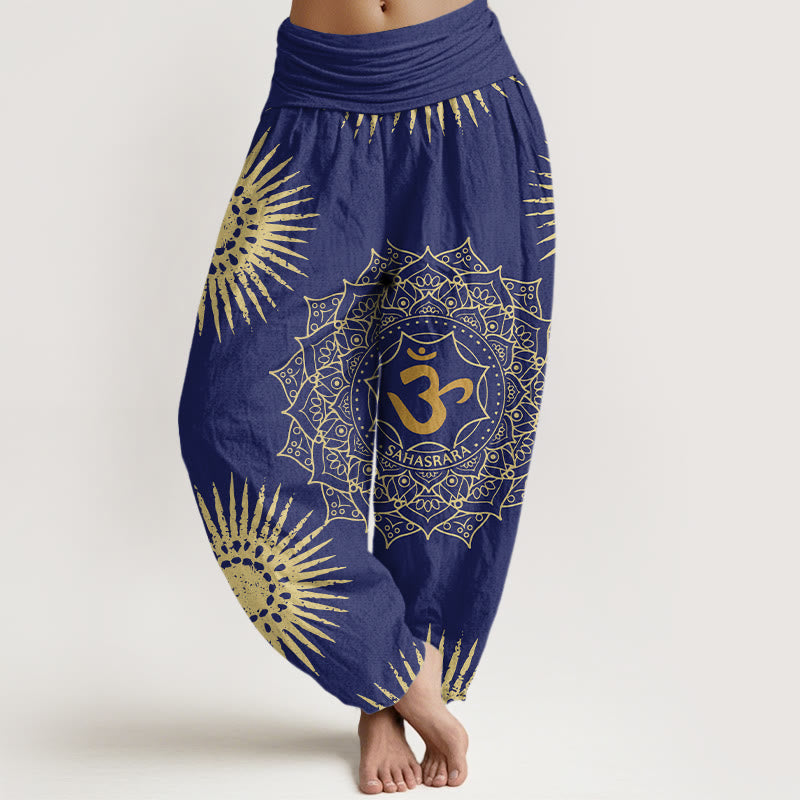 Buddha Stones Cotton Casual Mandala Om Symbol Sun Pattern Women's Harem Pants - DarkBlue - US22，UK/AU26，EU54 (6XL) - image 4