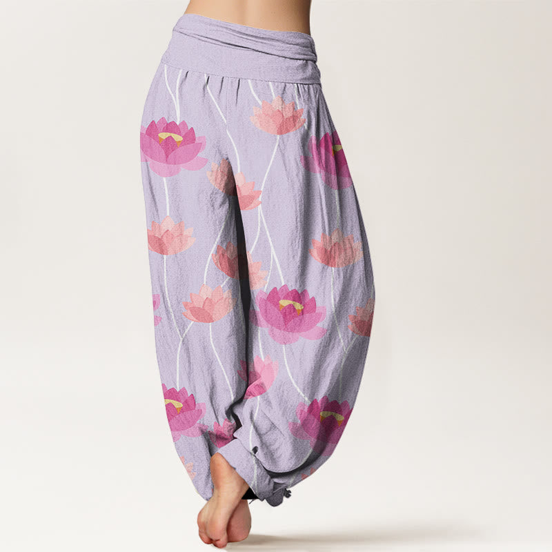 Buddha Stones Casual Lotus Flowers Pattern Women's Harem Pants - image 1