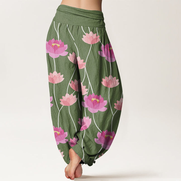 Buddha Stones Casual Lotus Flowers Pattern Women's Harem Pants - image 5