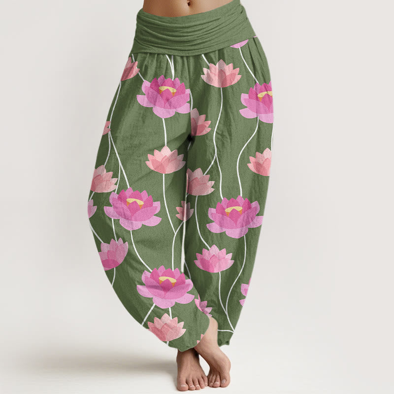 Buddha Stones Casual Lotus Flowers Pattern Women's Harem Pants - ForestGreen - US22，UK/AU26，EU54 (6XL) - image 4
