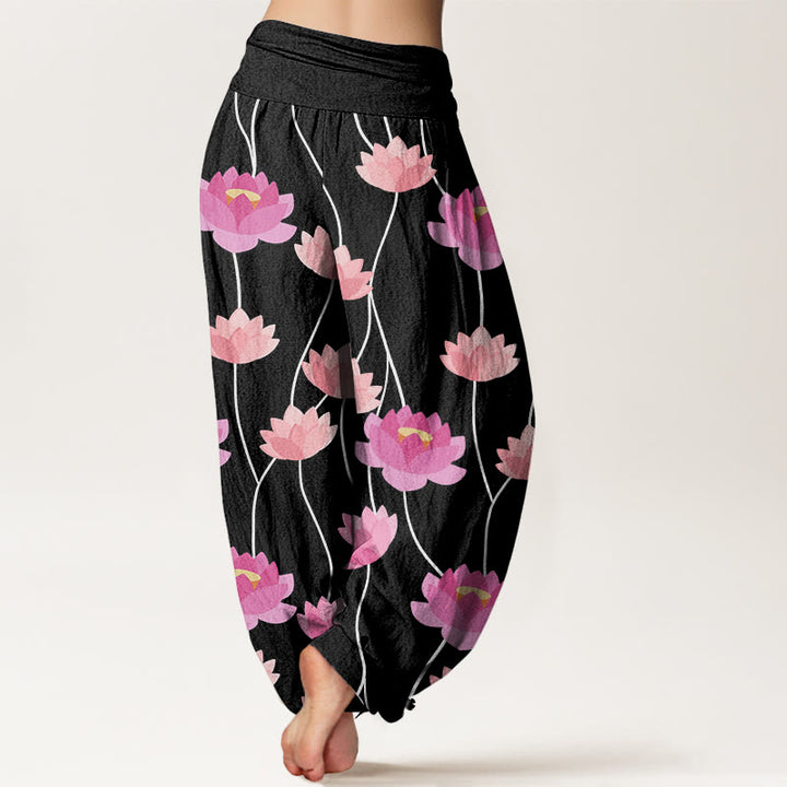 Buddha Stones Casual Lotus Flowers Pattern Women's Harem Pants - image 8
