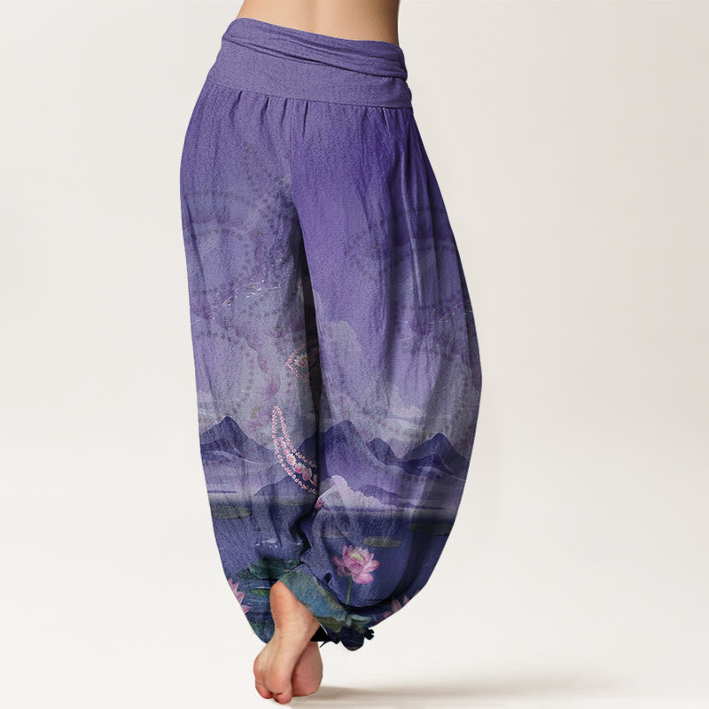 Buddha Stones Casual Lotus Flowers Om Symbol Mountains Lake Pattern Women's Harem Pants - image 8