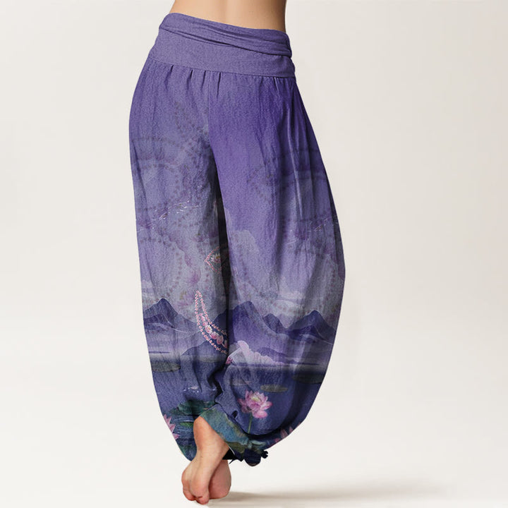 Buddha Stones Casual Lotus Flowers Om Symbol Mountains Lake Pattern Women's Harem Pants - image 8