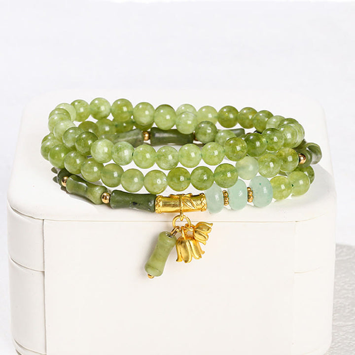 Buddha Stones Retro Multilayer Lily of the Valley Bamboo Green Chalcedony Strength Bracelet - image 2