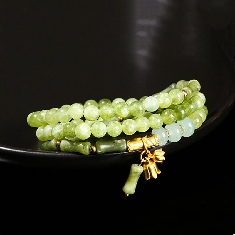 Buddha Stones Retro Multilayer Lily of the Valley Bamboo Green Chalcedony Strength Bracelet - Green Chalcedony(Wrist Circumference: 14.5-15cm) - image 0