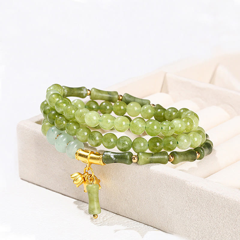 Buddha Stones Retro Multilayer Lily of the Valley Bamboo Green Chalcedony Strength Bracelet - image 9