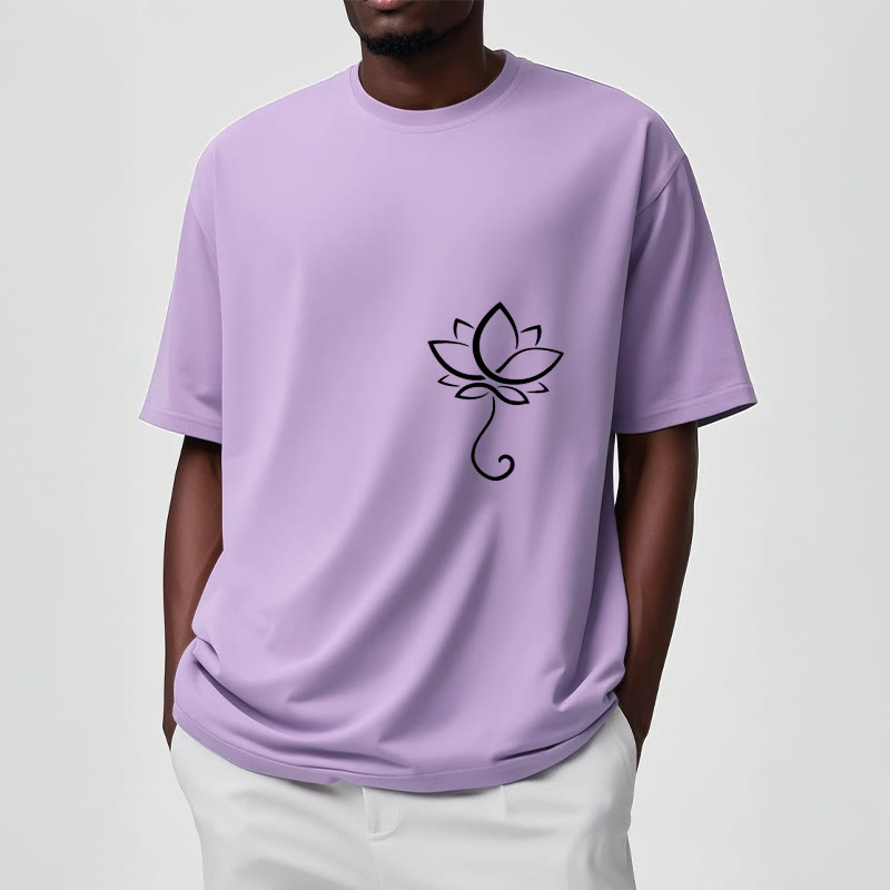 Buddha Stones Casual Plain Lotus Flower Pattern Tee T-shirt - image 17