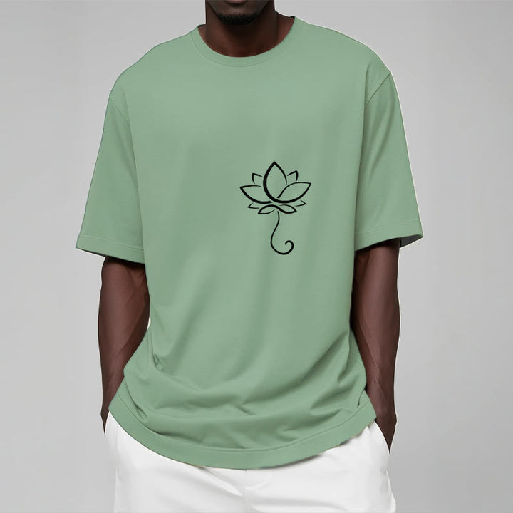 Buddha Stones Casual Plain Lotus Flower Pattern Tee T-shirt - image 15