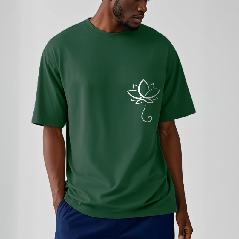 Buddha Stones Casual Plain Lotus Flower Pattern Tee T-shirt - image 1
